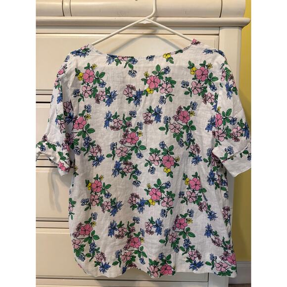 Linen Charter Club Luxury Floral Blouse Women's Size Large Pink Blue Cottagecore - Picture 6 of 8